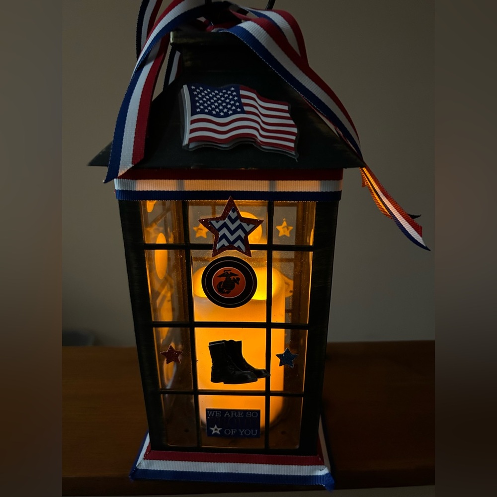 USMC decorated lantern with Candle